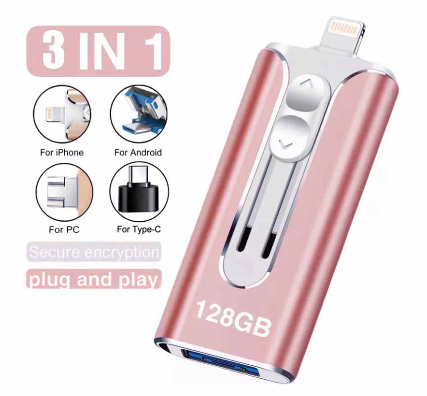 32GB~2TB Micro USB + 8 Pin + USB 3.0 3 in 1 Mobile Phone Computer U-Disk
